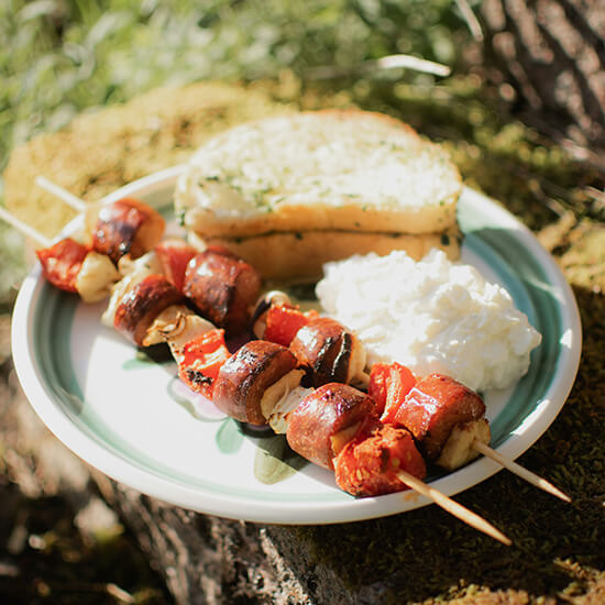 Texas Skewers plate with grilled veggies
